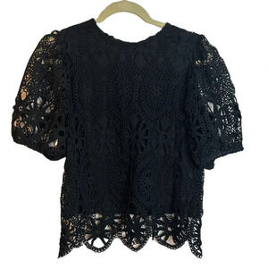 ULTRA PINK BLACK CROCHET OVERLAY WITCHY TOP